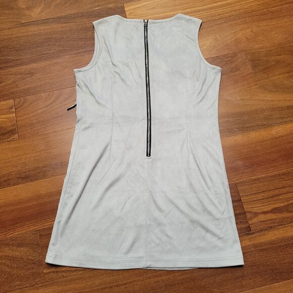 Grey Mini Dress Chest Fringe Festival Sleeveless Exposed Zipper Boho Hippie - Picture 9 of 15